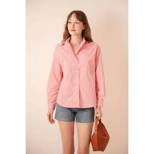 NEW BAILEY ROSE jeni stripe button down top in pink